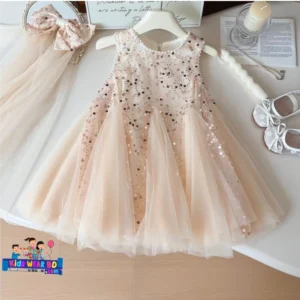 Peach Sequin Party Dress for Girls.