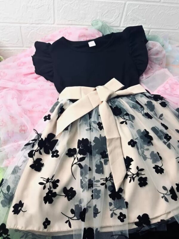 Black Embroidered Kids Dress. - Image 2