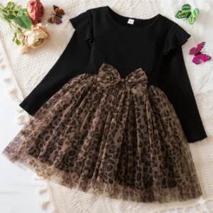 Black Leopard Print Dress with Tulle Skirt.