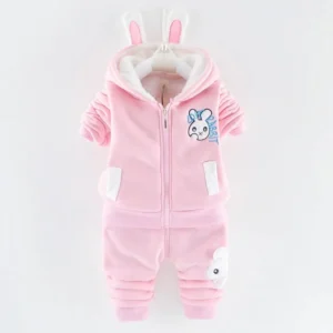 Pink Bunny Baby Hoodie Set.