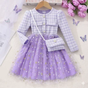 Purple Starry Tulle Dress with Bag.