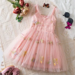 Blush Pink Floral Embroidered Tulle Dress.