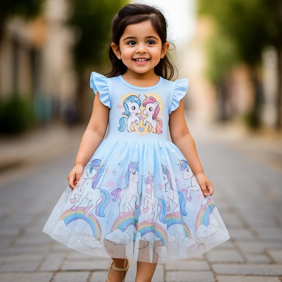 Magical Unicorn Rainbow Party Dress for Girls.