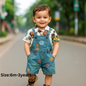 Smiley Denim Overall Set for Baby Boy