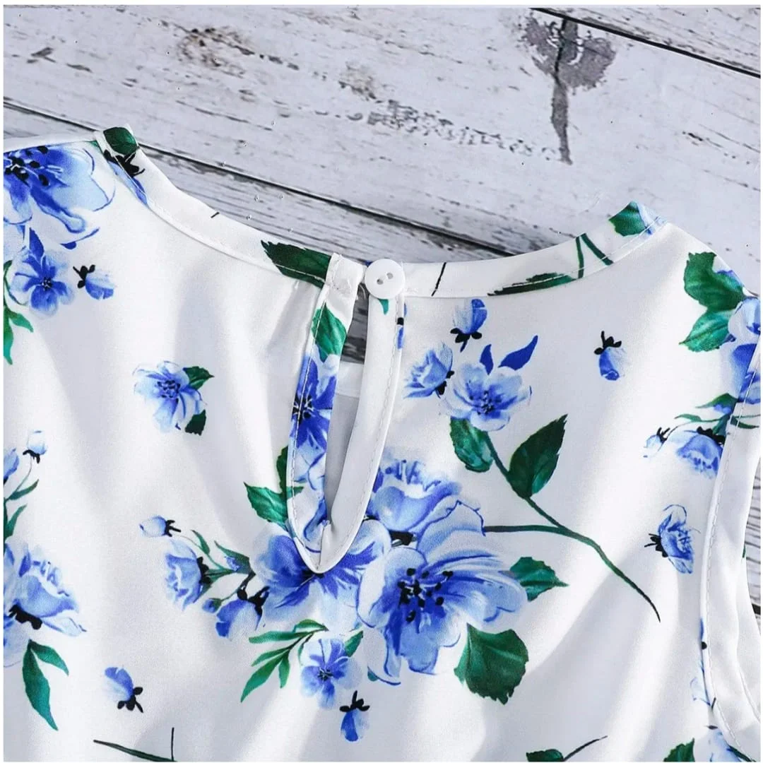 Blue Floral Dress with Cardigan Set. - Image 4