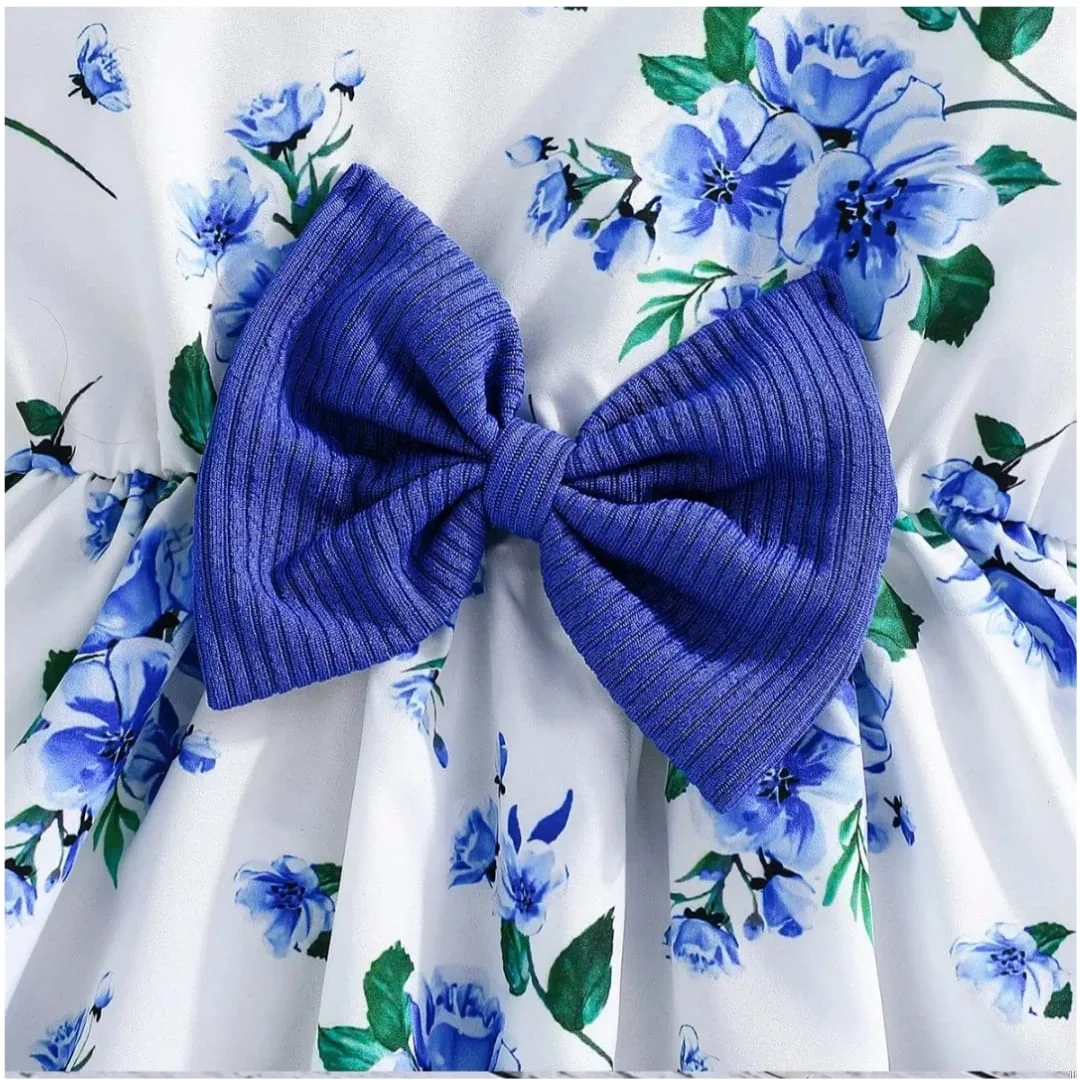 Blue Floral Dress with Cardigan Set. - Image 3