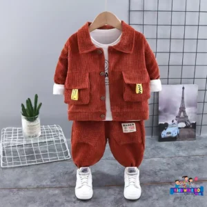 Rust Orange Corduroy Kids 3-Piece Set.